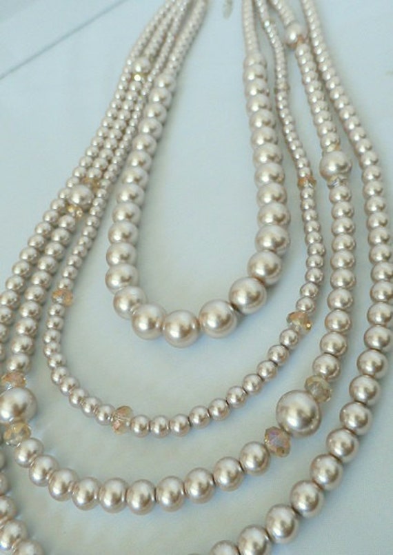 Long Rose Pearl and Crystal Statement Necklacefree Matching - Etsy