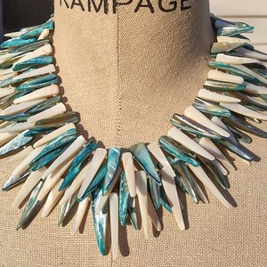 Blue and white shell necklace, 3 strand beaded necklace for women, unique statement necklace, funky jewelry