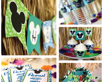 Mickey Mouse Luau Party Package | Mickey Luau Party Decorations | Hawaiian Decorations | Tropical | Editable Invitation | Instant Download