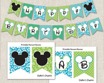 Mickey Mouse Luau Banner, Tropical Banner, Full Alphabet, Party Decorations, DIY Instant Download