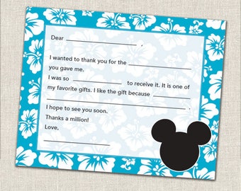 Mickey Mouse Luau Thank You Card, Fill in the Blank, Thank You Card, Printable DIY Instant Download