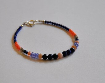 Bracelet fantaisie pierres fines pour femme, pierres lapis lazulis, tanzanites et opales roses, bijou femme pierres lapis, bracelet tendance