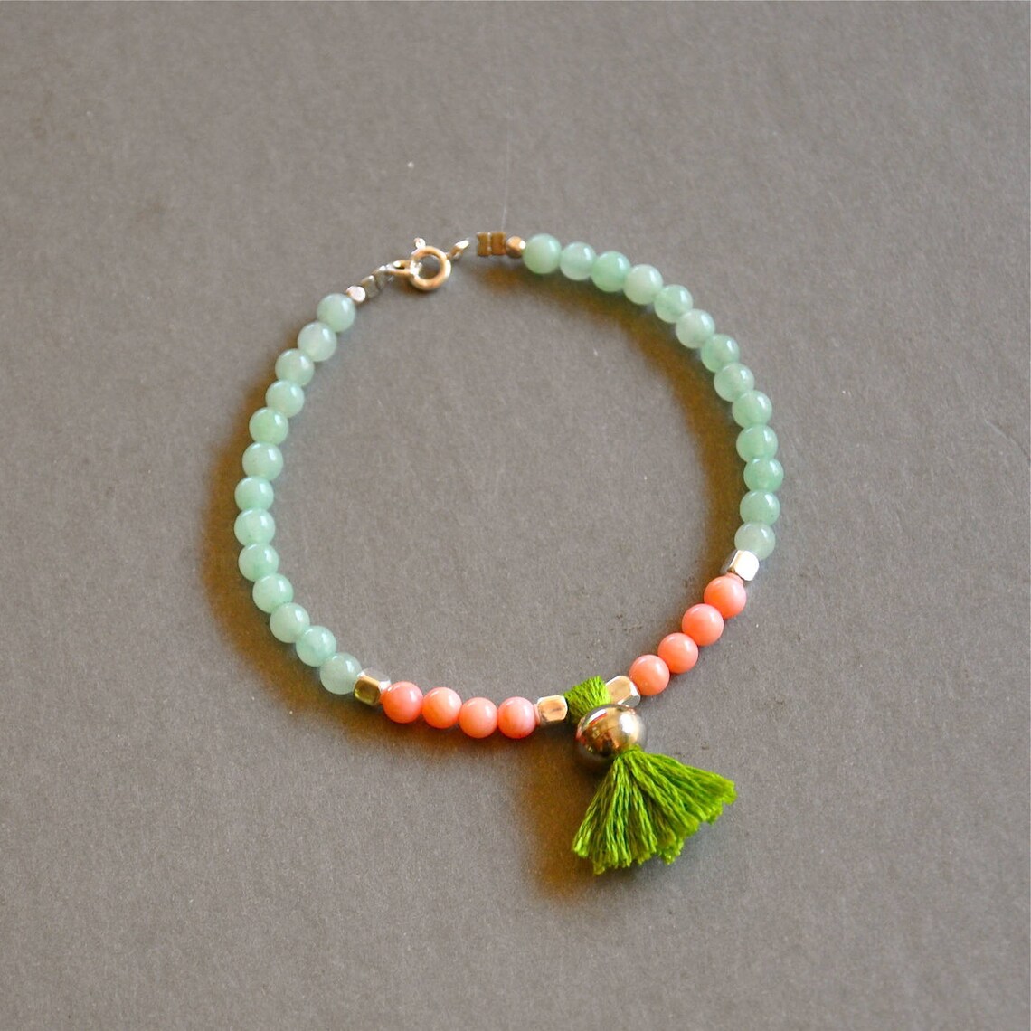 Bracelet Fantaisie Perles Résine Bleu Beige Gris Gravé - Style Bohème, Sans Fermoir