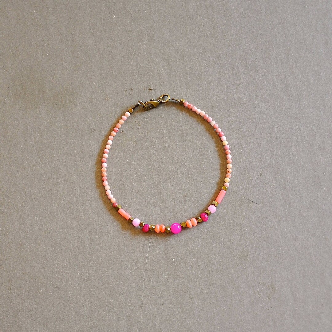 Bracelet Fine Fine Jades and Agates Stones and Bronze Beads Etsy