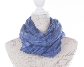 blue sea glass scarf, indigo ruffled scarf, lightweight scarf