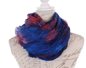 Red and blue  wrinkled silk scarf for women / red and blue ruffled silk scarf /  No iron red and blue silk wrinkled scarfValentine's gift