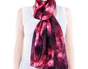 Burgundy silk scarf /  magnificent red wine shawl   /  large red wine and pink silk veil / Hand dyed / 100% habotai silk / scarves for women