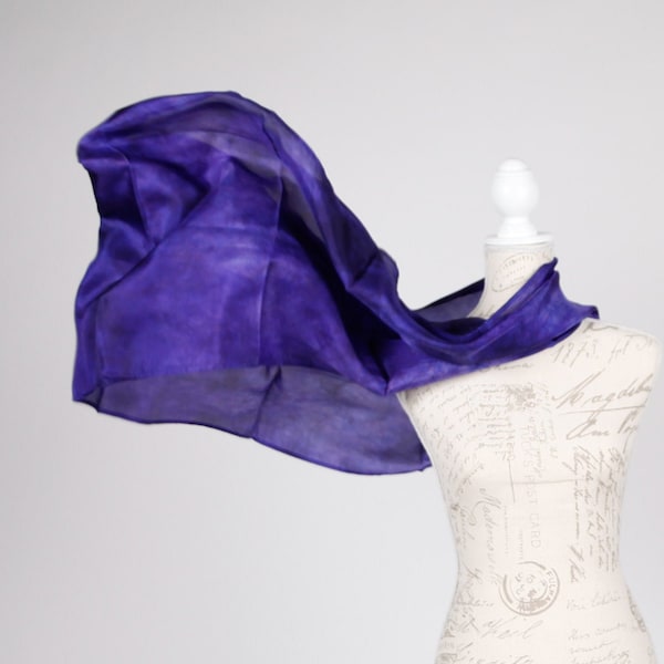 evening silk scarf / Infinity violet silk scarf / blue violet silk circle scarf/ purple loop scarf / purple business suit scarf