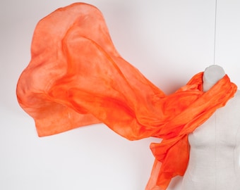 Dark orange silk scarf / Oversized scarf wrap / Orange silk scarf for women / Orange silk scarves for women / long bright orange silk scarf