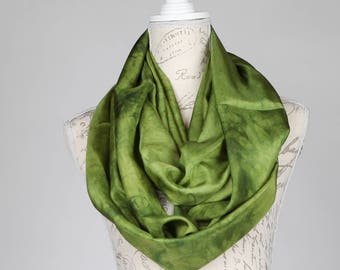Apple green infinity scarf / Light Khaki green infinity silk scarf / Kaki circle scarf /  / Hand dyed / 100% habotai silk/ scarves for women