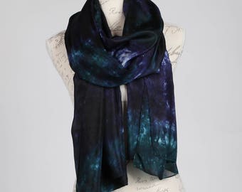 Oversize avond chique zijden sjaal/zijdeachtige blauwe zijden sjaal/boho blauwe sjaal/blauwe en smaragdgroene zijden sjaal voor vrouwen/sjaals voor vrouwen