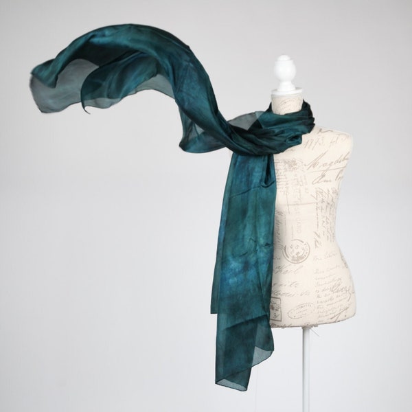 Forest Green Silk Wrap: Chic Evening Scarf for Women - Oversized XL Gift for Girlfriend