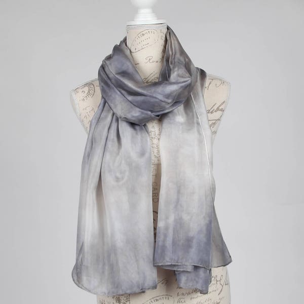 Écharpe de soie grise , foulard de soie gris, bandeau gris