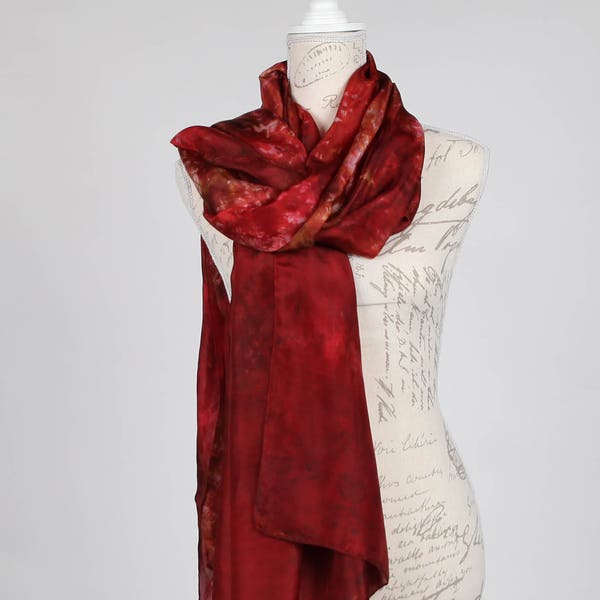 red and gold scarf, oversized silk scarf, lightweight scarf