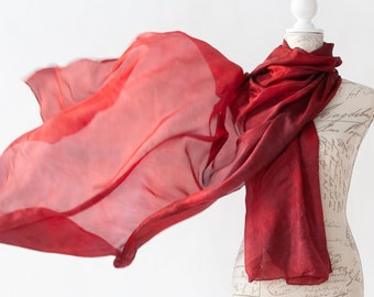 Deep red  silk scarf /  magnificent Chinese red sil scarf  /  large red silk veil / Hand dyed / 100% habotai silk / scarves for women