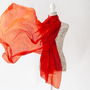 Deep Orange silk scarf / magnificent orange red silk scarf / large orange silk veil / Hand dyed / 100% habotai silk / scarves for women image 1