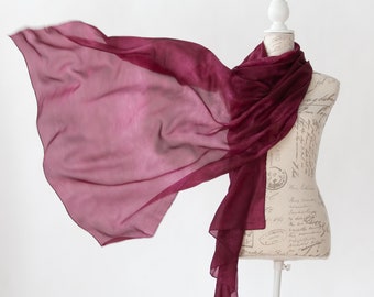 Oversized Burgundy silk scarf /  magnificent red silk scarf  /  large red silk veil / Hand dyed / 100% habotai silk / scarves for women