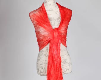 Salmon ruffled scarf, red silk scarf, beach cover up, gift for wife