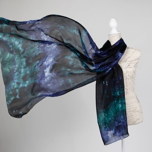 Soft blue green silk scarf / Evening chic silk scarf / boho blue scarf / Blue and emerald silk scarf for women / scarves for women image 1