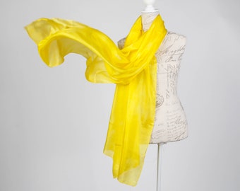 Bright yellow scarf, silk scarf, Lightweight scarf, mod scarf, 100% Habotai silk