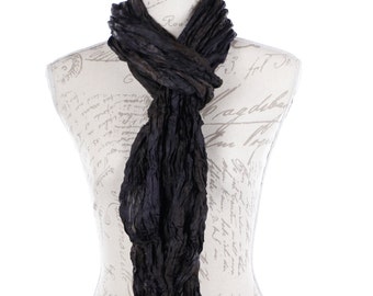 Boho black silk scarf / scarf girlfriend gift / long travel scarf black / boho chic black scarf / thin silk black scarf / travel scarf /