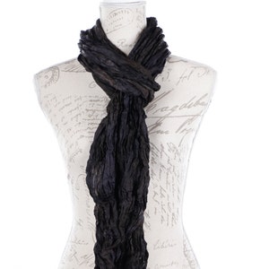 Boho black silk scarf / scarf girlfriend gift / long travel scarf black / boho chic black scarf / thin silk black scarf / travel scarf / image 1