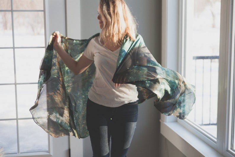 Green evening shawl, silk shawl, mod scarf image 5