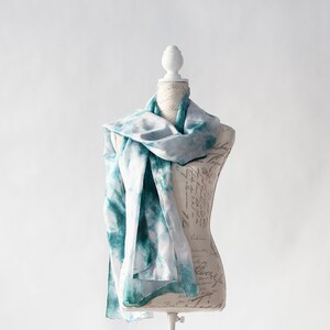 Teal and white scarf, Blue green silk scarf for her, lightweight scarf image 7