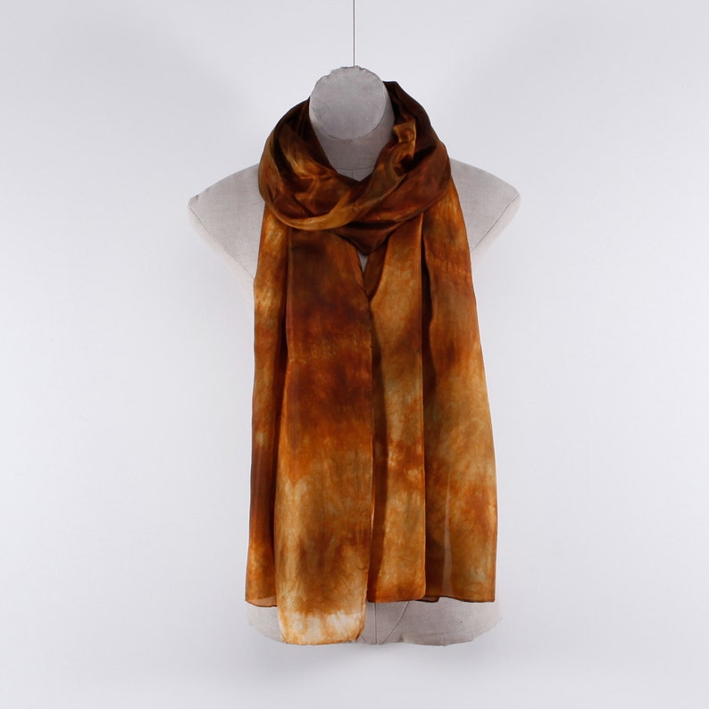 Lightweight scarf, brown silk shawl, gift for her image 2