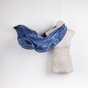 Denim blue infinity silk scarf / Jean blue silk circle scarf/ indigo loop scarf/ Hand dyed / 100% habotai silk / scarves for women image 5