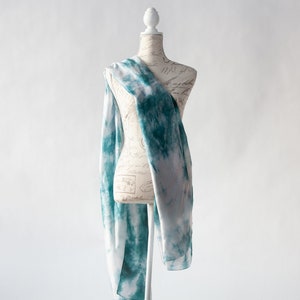 Teal and white scarf, Blue green silk scarf for her, lightweight scarf image 5