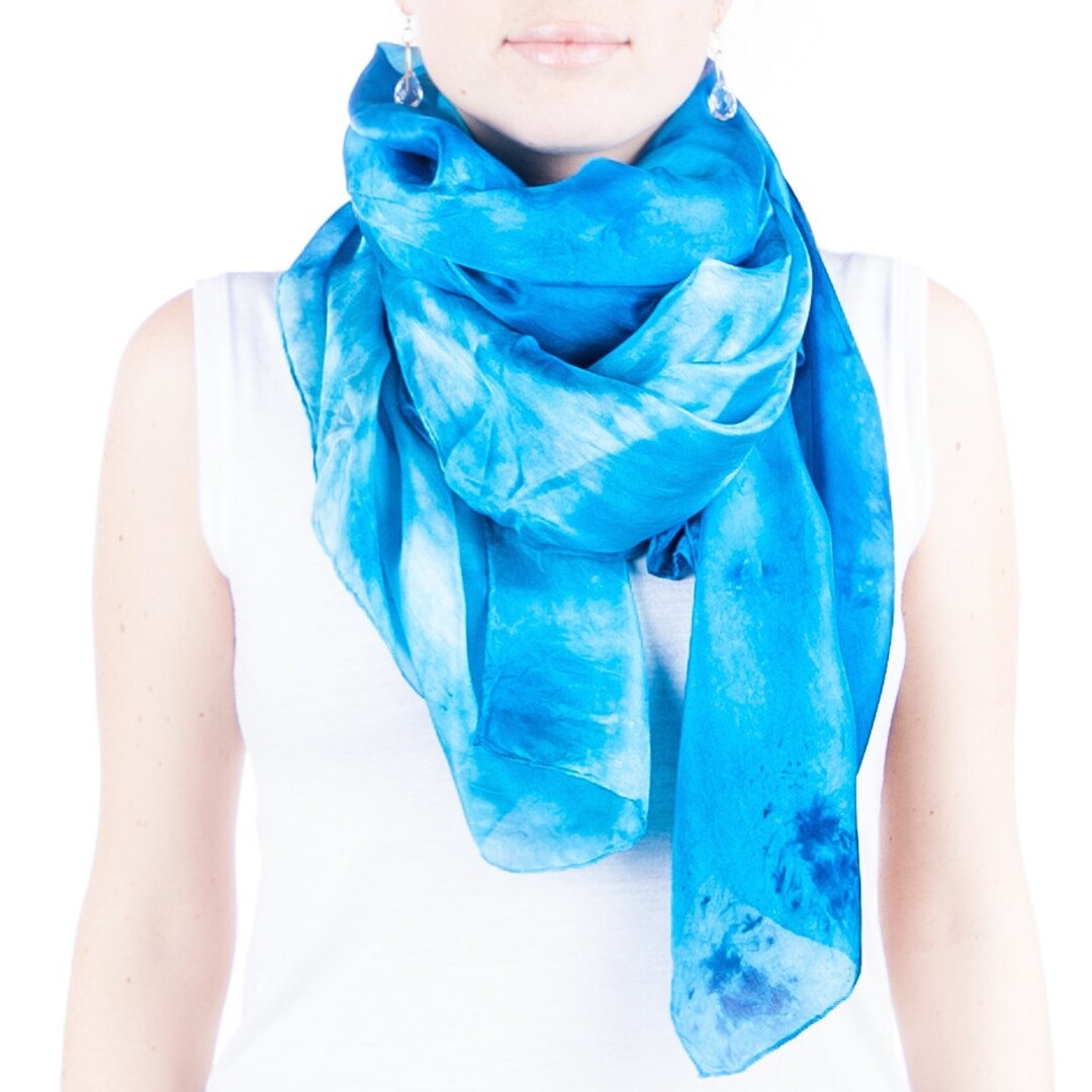 Oversized Blue Scarf / Turquoise Silk Scarf / Oversized Chic Silk Scarf / Silk Summer Scarf ...