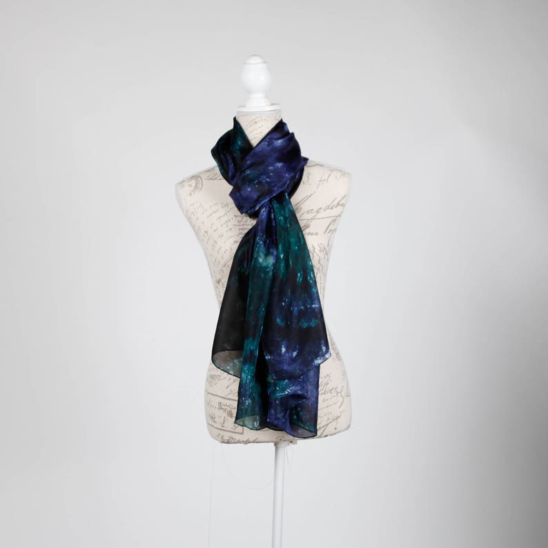 Soft blue green silk scarf / Evening chic silk scarf / boho blue scarf / Blue and emerald silk scarf for women / scarves for women image 5