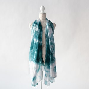 Teal and white scarf, Blue green silk scarf for her, lightweight scarf image 2