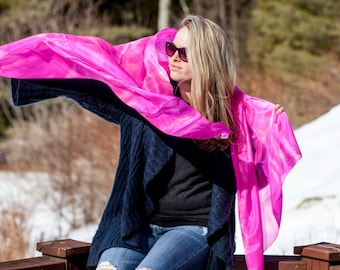 Oversized pink scarf / Pink valentine scarf / fuchsia silk scarf / bright pink silk scarf / shocking pink wrap / bright pink shawl