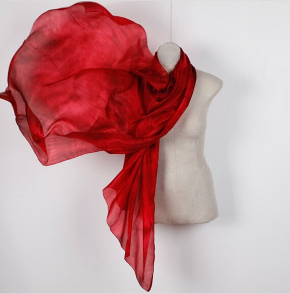Red Silk Scarf Evening Silk Scarf Oversize Red Scarf Etsy