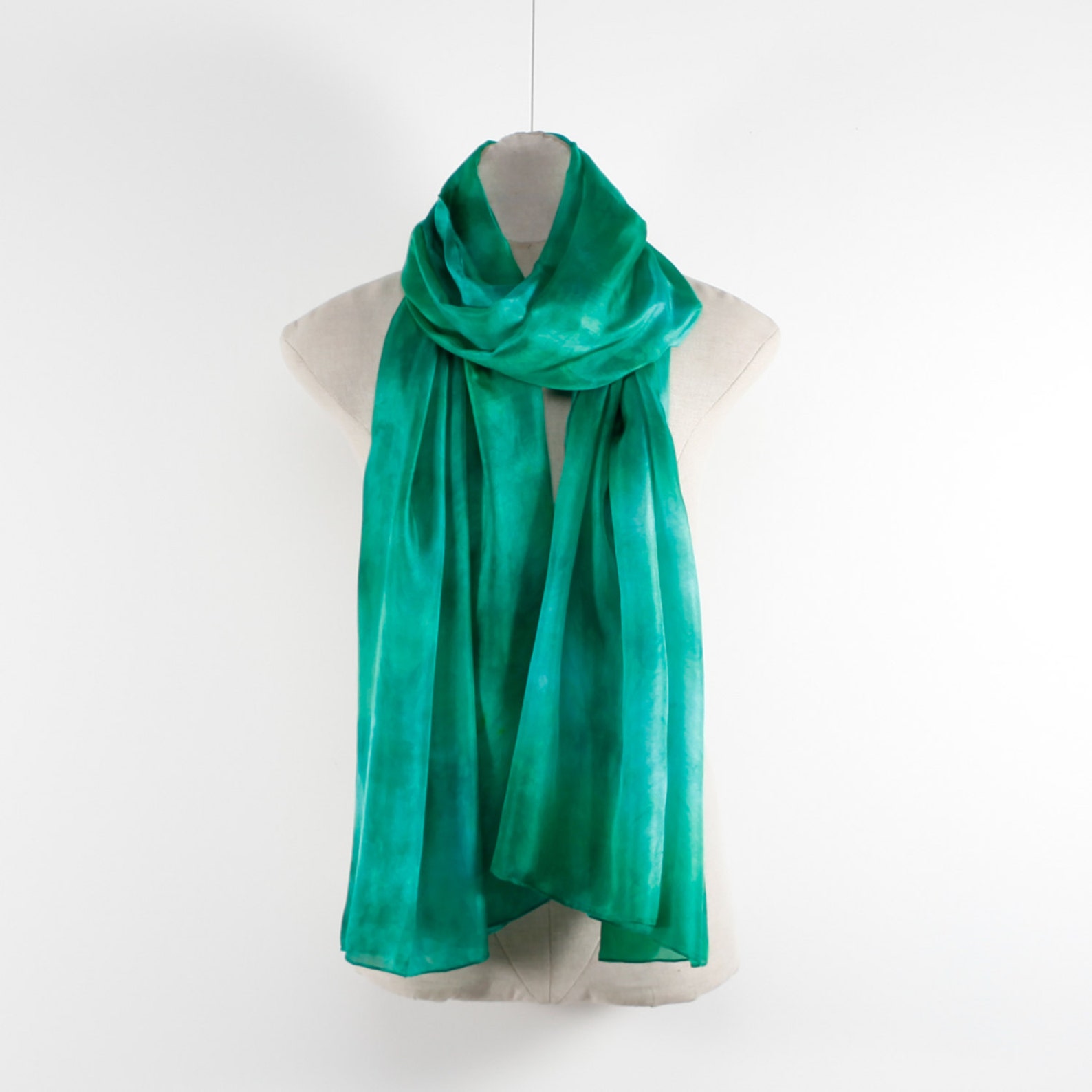 Large Emerald Green Scarf / Long Green Shawl / Large Sea Green Silk