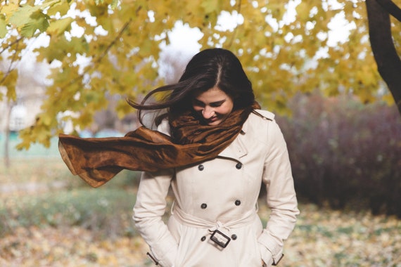 Brown Silk Scarf for Women / Brown Silk Shawl for Women / 