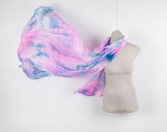 Zachtroze en blauwgroen zijden sjaal/prachtige blauwgroen en roze pareo/helderblauw en roze sarong/Shibori zijden sjaal/sjaals voor dames