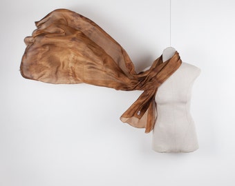 light brown evening silk scarf for women /  brown silk wrap  /  large brown silk shawl / Hand dyed / 100% habotai silk / scarves for women