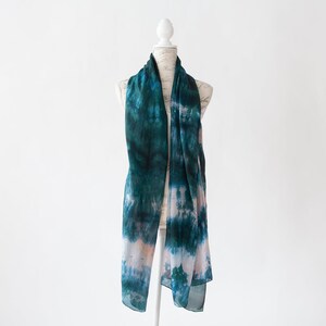 Teal and salmon silk scarf, Blue green silk scarf for her, lightweight scarf image 2