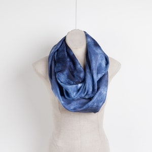 Denim blue infinity silk scarf / Jean blue silk circle scarf/ indigo loop scarf/ Hand dyed / 100% habotai silk / scarves for women image 2