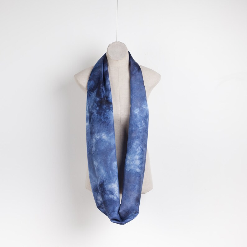 Denim blue infinity silk scarf / Jean blue silk circle scarf/ indigo loop scarf/ Hand dyed / 100% habotai silk / scarves for women image 3