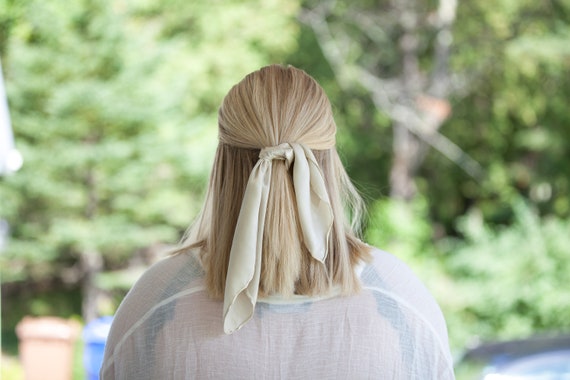 Vintage Cream Solid Color Silk Hair Scarf Silky Ponytail - Etsy Vintage Cream Solid Color Silk Hair Scarf Silky Ponytail - Etsy