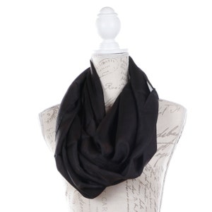 Black infinity scarf, silk circle scarf, gifts for her image 3