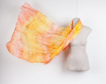 Soft peach and yellow silk scarf / yellow orange silk shawl   /  large yellow and orange silk pareo/ Hand dyed / 100% habotai silk