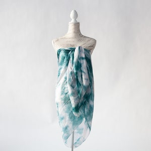 Teal and white scarf, Blue green silk scarf for her, lightweight scarf image 10