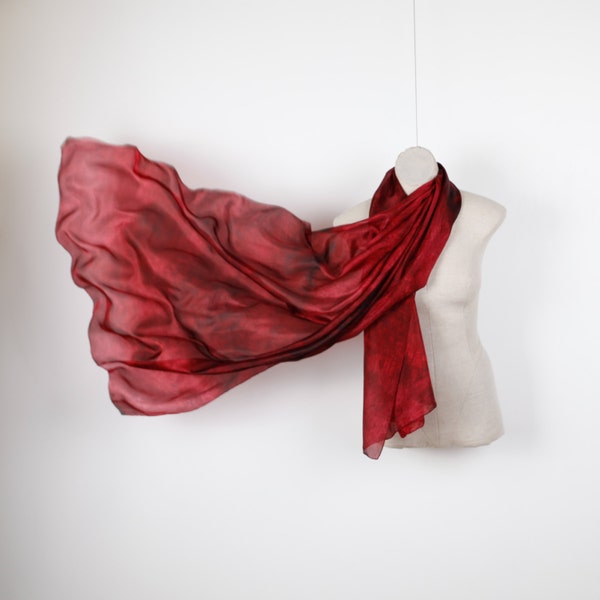 Handmade knitted skinny scarf in burgundy main image 0