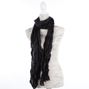 Boho black silk scarf / scarf girlfriend gift / long travel scarf black / boho chic black scarf / thin silk black scarf / travel scarf / image 5