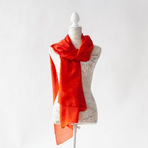 Deep Orange silk scarf / magnificent orange red silk scarf / large orange silk veil / Hand dyed / 100% habotai silk / scarves for women image 8